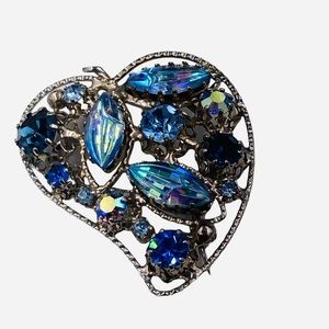 Vintage Austria Molded Glass Rhinestone Leaf Brooch